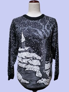 Vintage Margules Monochrome Winter Graphic Knit Crewneck Sweater